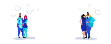 mutlu sevgililer günü kavramı genç aşıklar ayakta birlikte kalp şekilleri erkek kadın karakterleri tam uzunlukta kroki doodle yatay üzerinde kucaklayan iki aşık çiftler