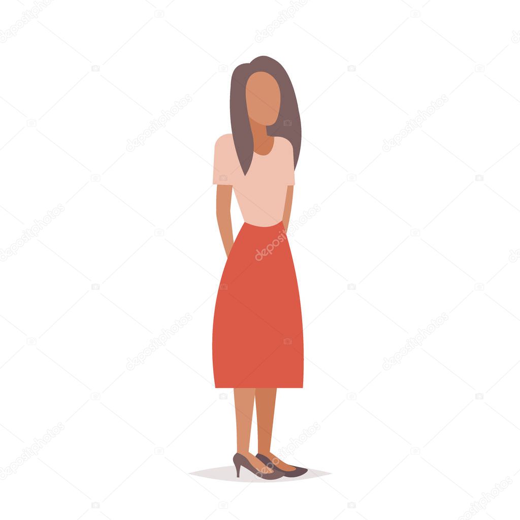 brown hair businesswoman female boss or secretary office worker elegant business woman standing pose full length cartoon character flat isolated