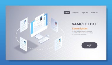 Özgeçmiş işe alım aday iş pozisyon İK personel CV Özgeçmiş profil bilgisayardaki kavramı işe ekran 3d izometrik düz yatay kopya alanını izleyin