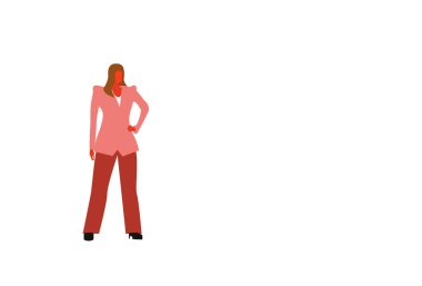 kahverengi saçlı iş kadını zarif giysiler kadın ofis çalışanı iş kadını ayakta poz tam uzunlukta çizgi film karakteri düz yatay izole vektör illüstrasyon