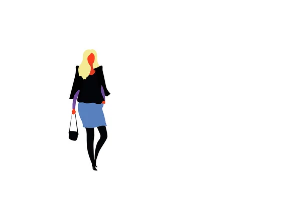 Blonde femme d'affaires tenant sac à main portant des vêtements élégants femme employée de bureau femme d'affaires pleine longueur personnage de dessin animé plat horizontal isolé — Image vectorielle