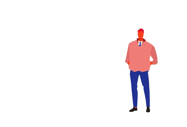 Hombre de negocios casual con las manos en el bolsillo hombre de trabajo de oficina hombre de negocios con ropa de moda de pie pose carácter de longitud completa plana horizontal aislado — Vector de stock