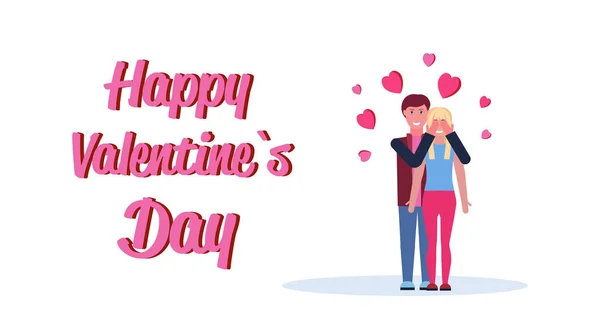 Man closing womans eyes playing guess who game happy valentines day holiday concept couple in love over heart shapes greeting card horizontal isolated flat — Stockový vektor