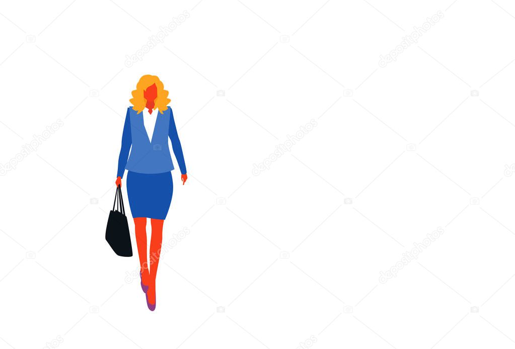 blonde businesswoman holding handbag wearing elegant clothes female office worker business woman full length cartoon character flat horizontal isolated