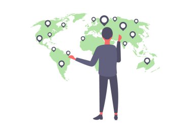 arka arka görünüm dünya harita geo Etiketler konumu işaret hedef seçme işadamı düz yatay iş kurumsal küreselleşme küresel sunulması kavramı Coğrafi işaretler