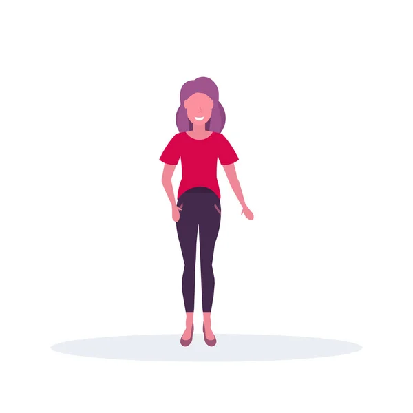 Casual affärskvinna office worker business kvinna stående pose kvinnliga tecknad karaktär full längd platta isolerade — Stock vektor
