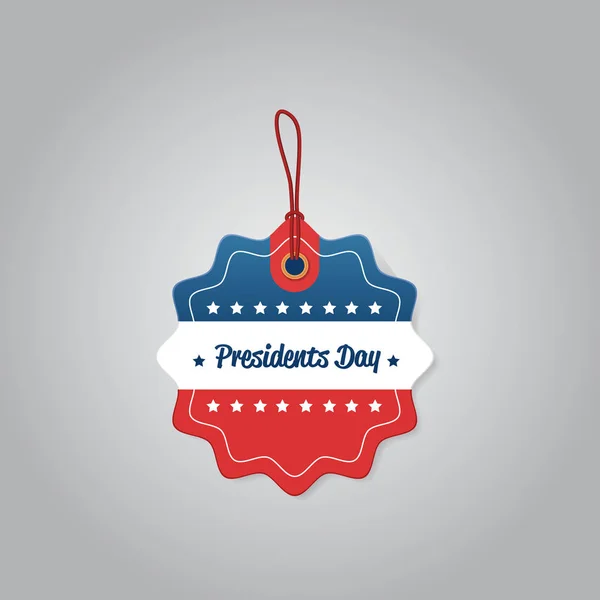Preisschild tag glücklich präsidenten tag feiertag groß verkauf konzept amerikanische flagge farben abzeichen besondere angebot rabatt flach grau hintergrund — Stockvektor