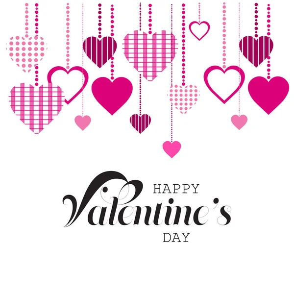 Feliz día de San Valentín amor vacaciones concepto decoración cartel tarjeta de felicitación rosa corazón formas plana aislado vector ilustración — Vector de stock