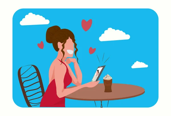 Mujer Sentada Mesa Cafetería Feliz Día San Valentín Concepto Chica — Vector de stock