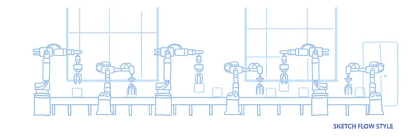 本厂生产输送机自动装配线机械工业自动化行业概念草图流程式水平 — 图库矢量图片
