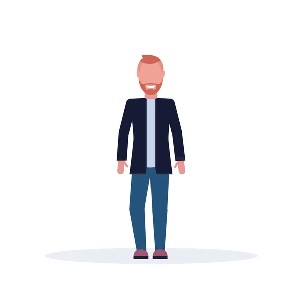 Casual επιχειρηματίας στέκεται θέτουν ευτυχισμένος άνθρωπος κομψό γραφείο εργαζόμενος αρσενικό καρτούν χαρακτήρα πλήρους μήκους επίπεδη απομονωμένες — Διανυσματικό Αρχείο