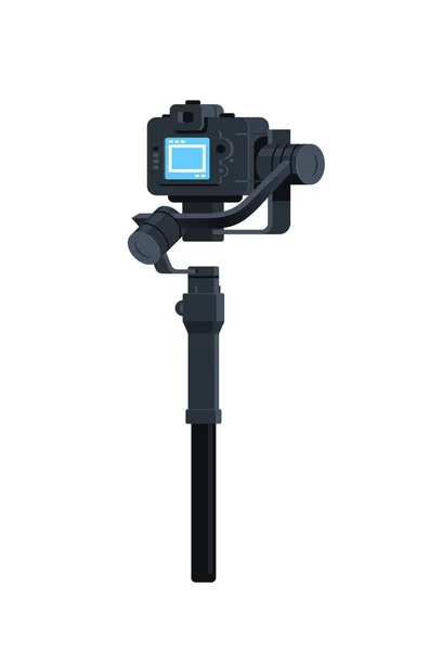 Моторизованный стабилизатор для камер без зеркал DSLR анти-дрожащий инструмент записи видео сцены концепции изолированной вертикальной плоской — стоковый вектор