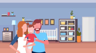 küçük oğlu evde holding aile sevgi dolu anne bebek yatak yeni doğan oda ahşap beşik çocuk yatak odası iç karikatür karakterler dikey yatay düz