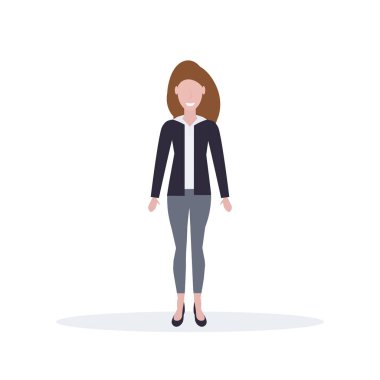 poz kumral kadın office çalışan kadın karikatür karakter tam uzunlukta düz izole mutlu ayakta işkadını
