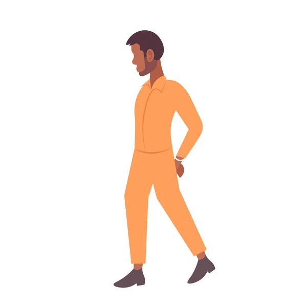 African american handcuffed prisoner man criminal in orange uniform arrest tribunal imprisonment concept male cartoon character full length flat isolated — Stock Vector