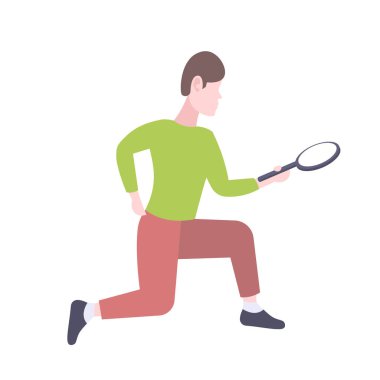 algılama ve izole kavramı erkek çizgi film karakteri tam uzunlukta düz analiz arama büyüteç kullanarak adam