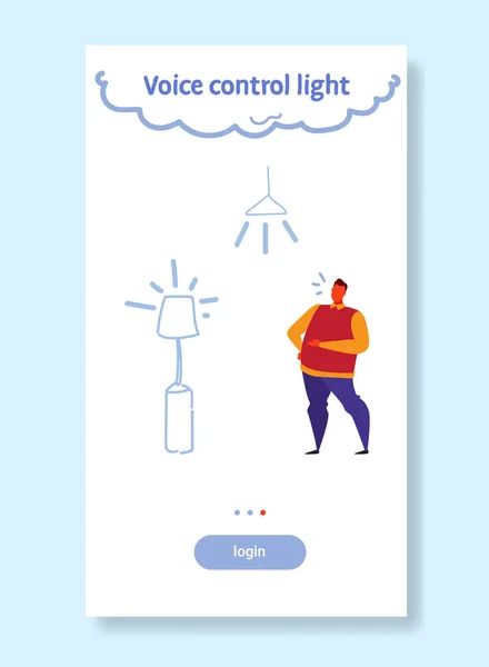 Smarthome lámpara moderna controlada por el hombre inteligente luz reconoce comandos concepto de control de voz bosquejo flujo estilo vertical — Vector de stock