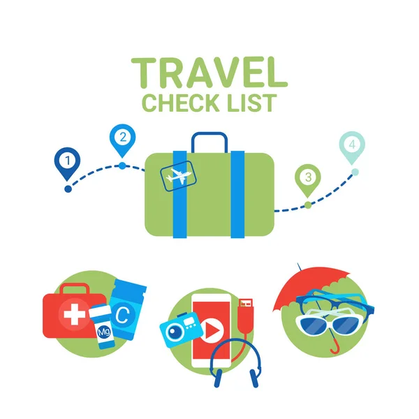休暇スーツケース パッキング項目計画のチェックリストの計画 — ストックベクタ