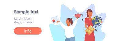 kadın öğretmen ile kız öğrenci eğitim ve mezuniyet kavramı kadın karikatür karakterler dikey düz yatay kopya alanı