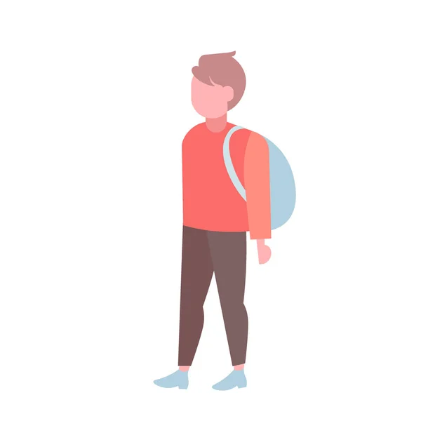 Hombre estudiante de pie con mochila casual chico hombre dibujos animados carácter longitud completa plana aislado — Vector de stock