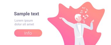 zarif adam opera sanatçısı beyaz elbiseli konser ve müzik kavramı erkek çizgi film karakter portre tam kopyaya alan yatay karaoke şarkıları söyleyerek