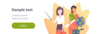 Mix yarış kadın öğretmenler kaç okul personel işçi kadın karikatür karakter portre düz yatay kopya alanı