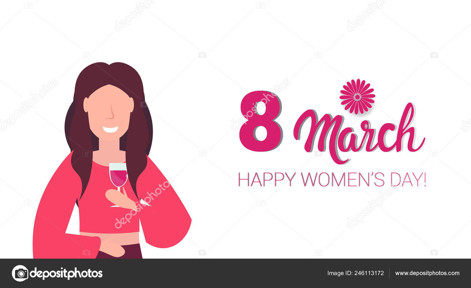 Mujer beber vino feliz mujeres día 8 marzo fiesta celebración concepto  dibujos animados femenino carácter retrato fondo blanco horizontal tarjeta  de felicitación vector, gráfico vectorial © mast3r imagen #246113172