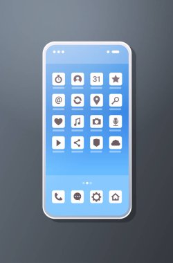 gerçekçi smartphone telefon uygulama simgeler yaratıcı UI ekranda gri arka plan dijital teknoloji kavramı dikey