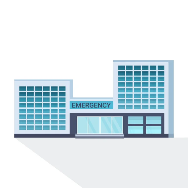 Façade moderne de bâtiment hospitalier avec mur de verre vue de face clinique médicale extérieure fond blanc plat — Image vectorielle