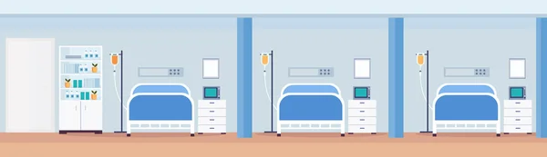 Hastane oda iç yoğun terapi hasta Yataklı servis, bakım yatak Hemşirelik tıbbi araçlar satır boş insanlar modern klinik mobilya yatay — Stok Vektör