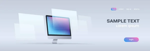 Poste de travail moderne moniteur ordinateur vierge affichage numérique technologie concept gris fond horizontal bannière espace de copie — Image vectorielle