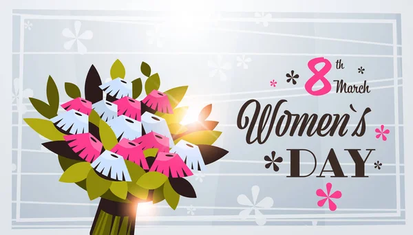 Buquê de flores 8 marchar feliz mulheres dia conceito bela floricultura para feriados cartão horizontal plana — Vetor de Stock