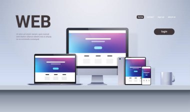 ekran ofis çalışma alanı'na yatay kopya alanı ağ web teknolojisi ağ kavramı dizüstü smartphone tablet pc monitör becerikli alet
