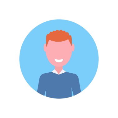 mutlu Kızıl saçlı çocuk yüz avatar küçük çocuk erkek çizgi film karakter portre düz beyaz arka plan