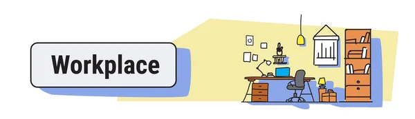 Nowoczesne biuro projektowania wnętrz pracy biurko koncepcja pracy korpusowych doodle szkic poziome transparent — Wektor stockowy