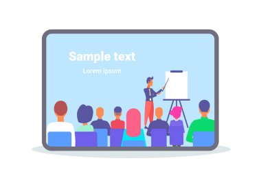işaret eden işadamı grafik konferans sunum kavramı iş adamı takım lideri kursları yatay düz kopya alanı eğitim toplantı çevir