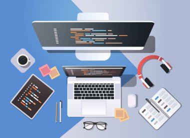 web site tasarım geliştirme programı kavramı en iyi açı görünüm masaüstü bilgisayar monitörü tablet dizüstü ekran Organizatör başı işleri yatay kodlama