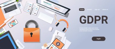 genel veri koruma Yönetmeliği Gdpr kavramı en iyi açı görünüm masaüstü asma kilit gizlilik bilgi güvenliği ve gizli şeyler yatay kopya ofis