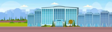 modern banka cephe manzaralı cam duvar açık finans kurumu giriş office dış cityscape arka plan yatay Banner oluşturma