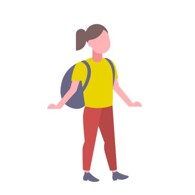izole sırt çantası casual kız kadın karikatür karakter tam uzunlukta ile düz duran kadın öğrenci