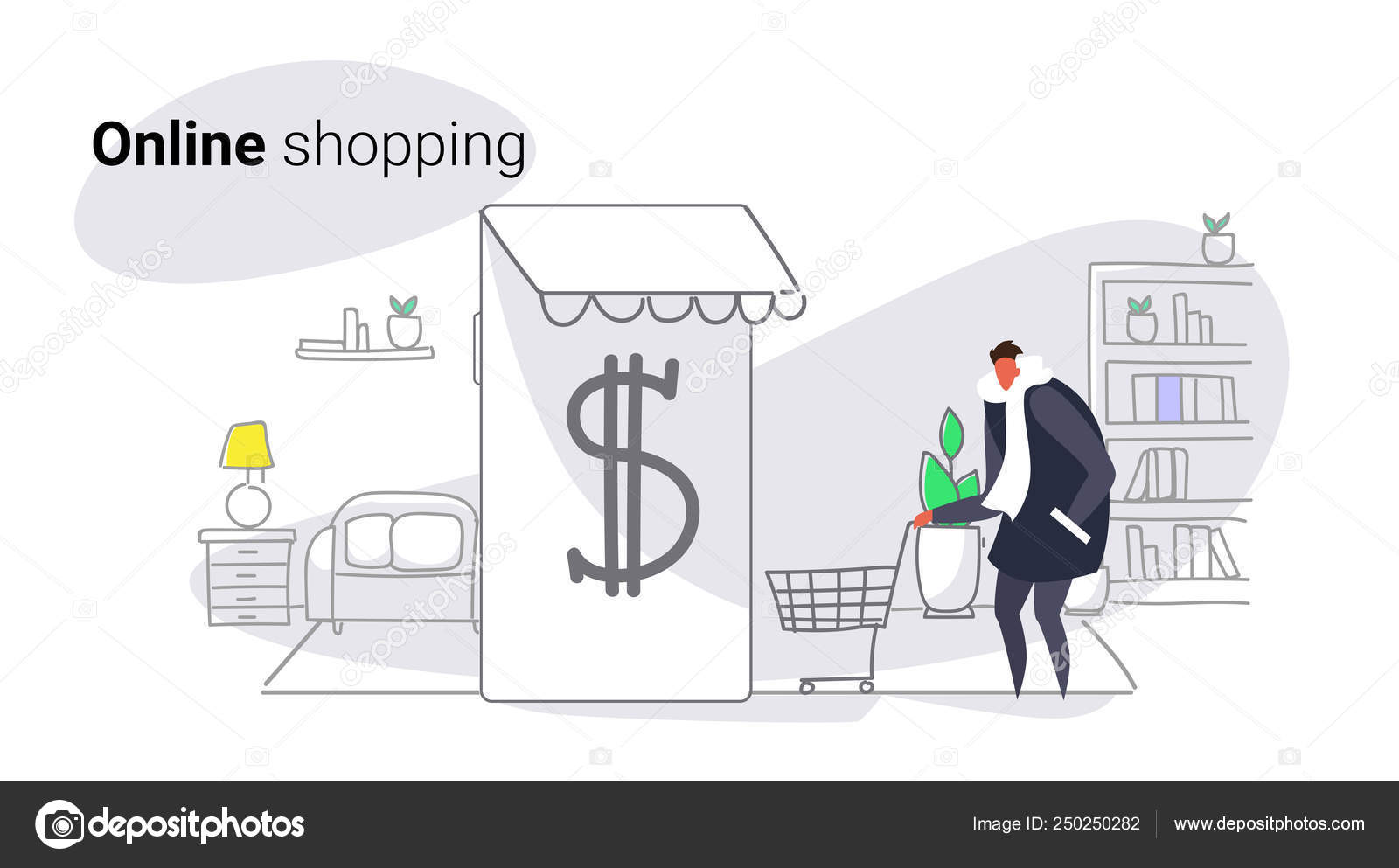 Man Using Mobile Application Online Market Shopping Concept