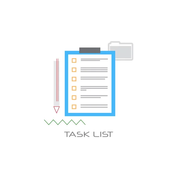 Papper uppgiften kontrollera listan Urklipp projektet dokumenthantering planering koncept linje style vit bakgrund — Stock vektor
