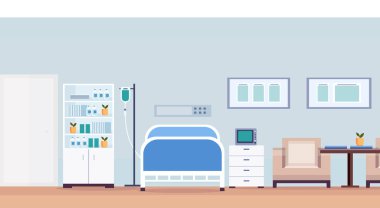 Hastane oda iç yoğun terapi hasta Yataklı servis, tıbbi araçlar bakım yatak hemşirelik boş insanlar modern klinik mobilya yatay