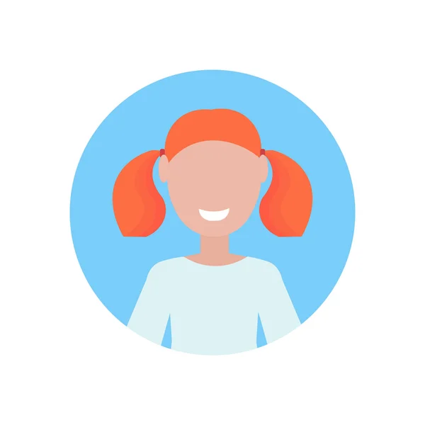 Niña pelirroja feliz cara avatar niño pequeño personaje de dibujos animados femeninos retrato plano fondo blanco — Vector de stock