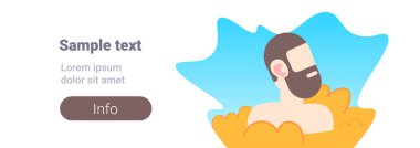 sakallı adam kafa adam plaj yaz tatil kavramı erkek çizgi film karakter portre yatay kopya alanı üzerinde eğleniyor kadar kuma gömülü