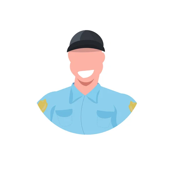 Polis üniforma erkek polis güvenlik görevlisi profesyonel işgal kavramı karikatür karakter portre düz beyaz arka plan yüz avatar subay adam — Stok Vektör