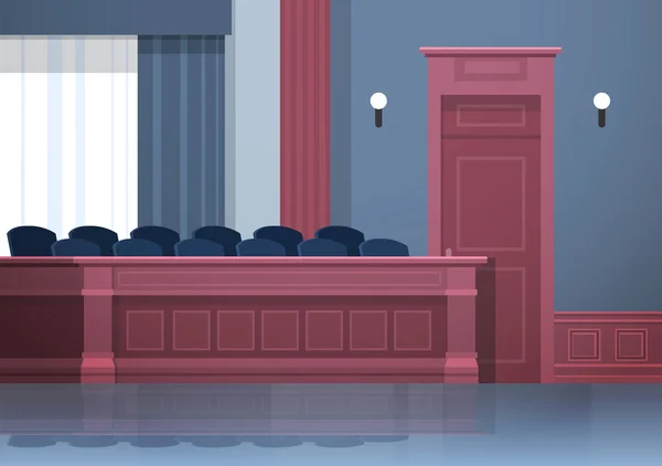 Siège de jury vide salle d'audience moderne justice intérieure et concept de jurisprudence horizontale — Image vectorielle