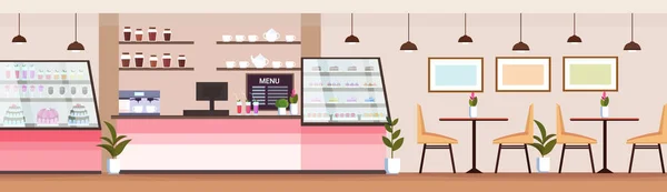 Café moderne vide pas de personnes cafétéria intérieur boulangerie magasin design plat horizontal — Image vectorielle