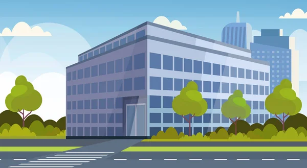 Корпоративный бизнес-центр современный офисное здание вид на город фон плоский горизонтальный — стоковый вектор