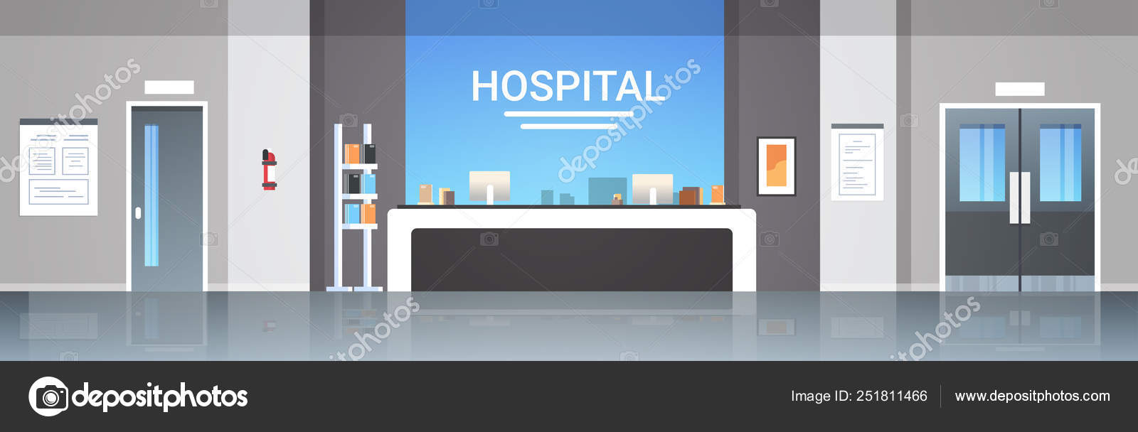 Hospital Reception Desk Waiting Hall With Information Board